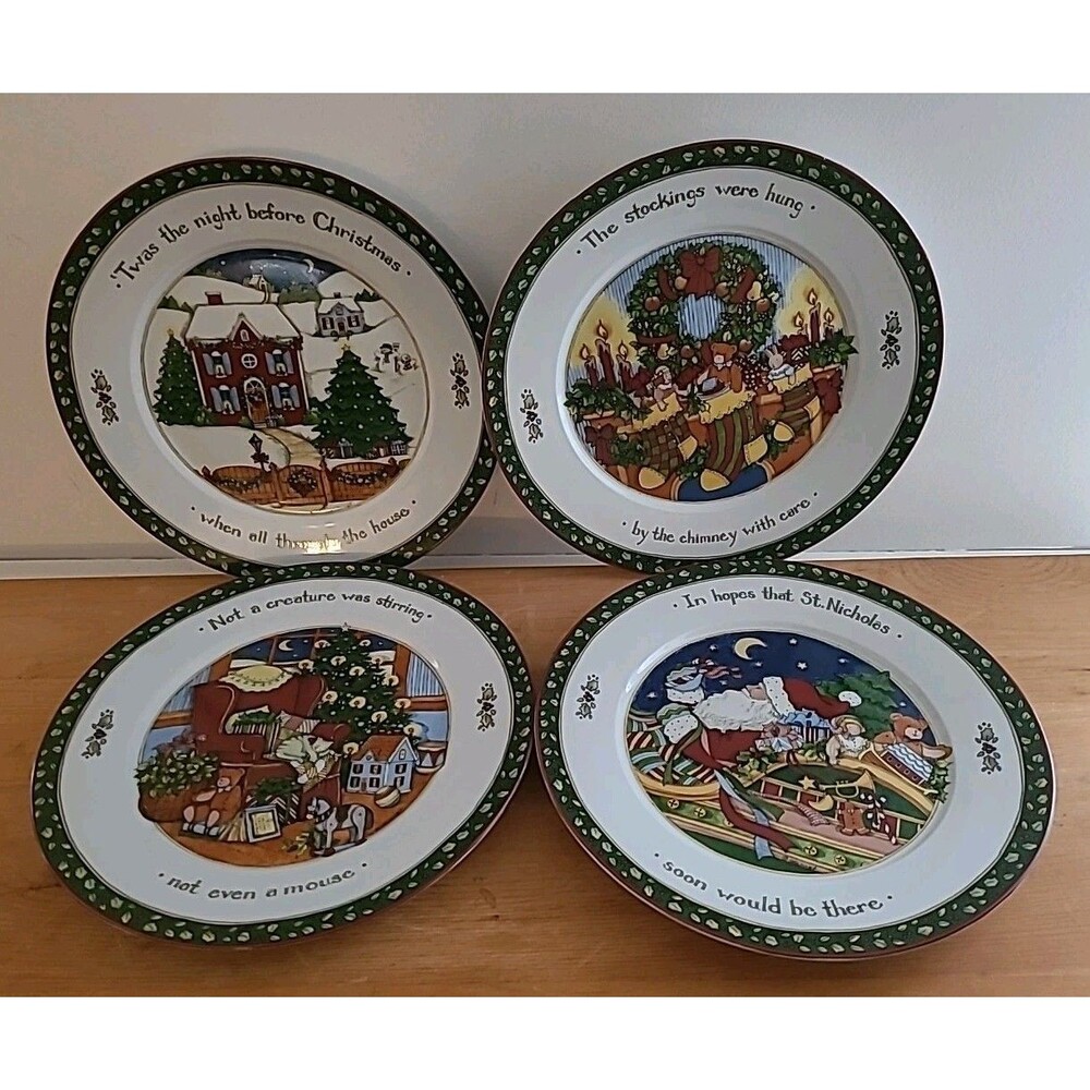 Set 4 Portmoirion Dinner Plates Susan Winget A Christmas Story Series 1 Boxed